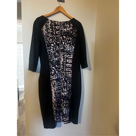 Jax Women’s Size 14 Sheath Dress Black Multicolor 3/4 Sleeve Knee Length Zip Up - Picture 7 of 12